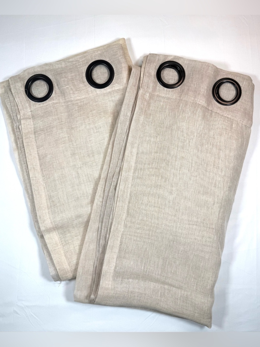 RESTORATION HARDWARE 2 Masters Of Linen Sheer Grommet Curtain Panels 50x96 Sand